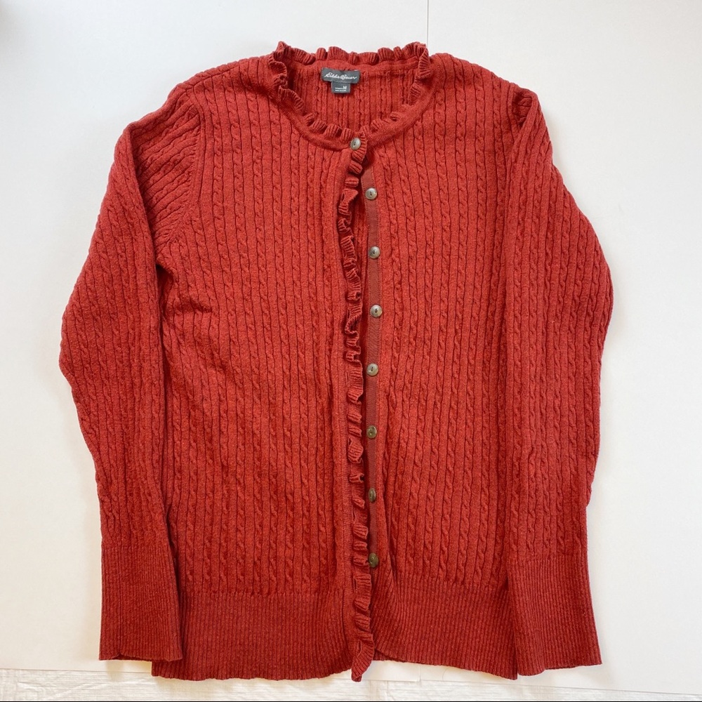 Eddie Bauer Cardigan Ruffle Button Down Size M